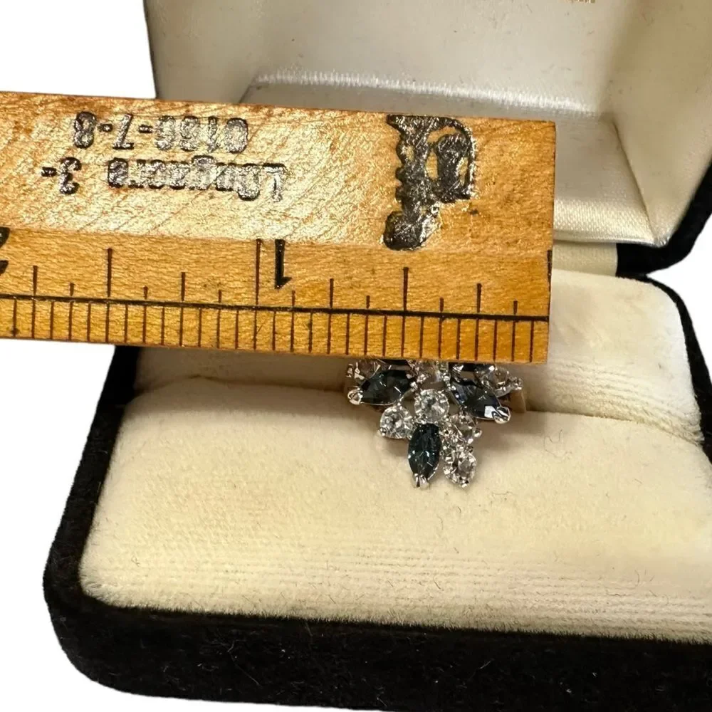 Vintage 18KT HGF Gold Sapphire blue gemstone and CZ cocktail ring Size 8-8.5